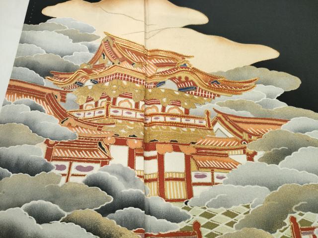 平和屋着物■豪華黒留袖 駒刺繍 風景文 金彩 正絹 逸品 CAAQ0713ng
