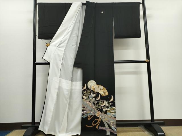 平和屋着物□豪華黒留袖 束ね熨斗飛鶴色紙花文 金彩 正絹