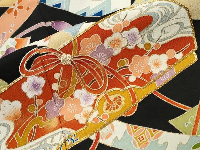 黒留袖 金駒刺繍 金彩 男波 扇子文様 正絹 比翼仕立 K064 黒留袖 金駒刺繍 金彩 松 扇 着物 064w d｜Yahoo!フリマ（旧