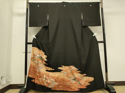 平和屋着物■豪華黒留袖 吉祥松文 金彩 正絹 逸品 CAAQ1708th