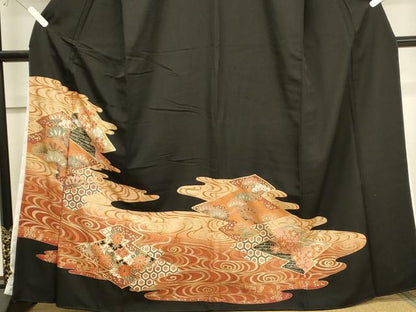 平和屋着物■豪華黒留袖 吉祥松文 金彩 正絹 逸品 CAAQ1708th