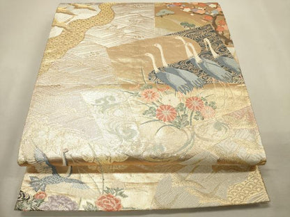 平和屋着物■六通柄袋帯 色紙重ね花鳥文 金糸 正絹 逸品 CAAQ3341ak