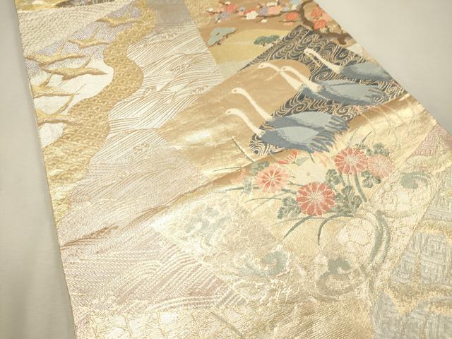 平和屋着物■六通柄袋帯 色紙重ね花鳥文 金糸 正絹 逸品 CAAQ3341ak