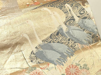 平和屋着物■六通柄袋帯 色紙重ね花鳥文 金糸 正絹 逸品 CAAQ3341ak