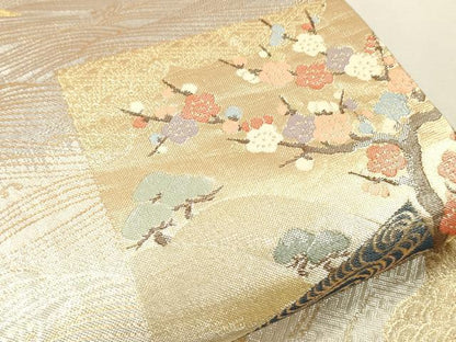 平和屋着物■六通柄袋帯 色紙重ね花鳥文 金糸 正絹 逸品 CAAQ3341ak