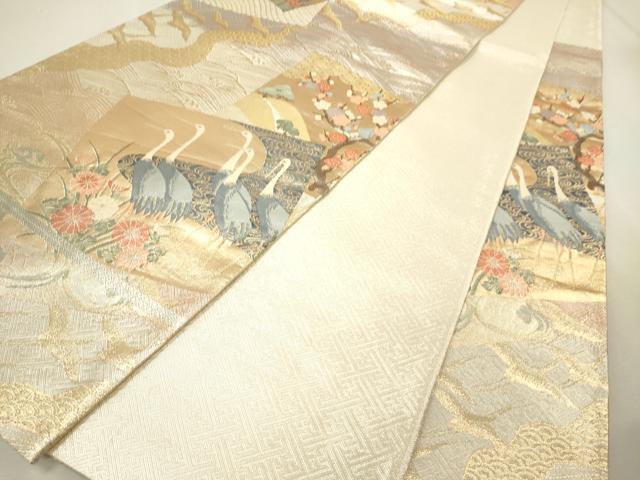 平和屋着物■六通柄袋帯 色紙重ね花鳥文 金糸 正絹 逸品 CAAQ3341ak