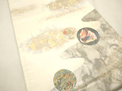 平和屋着物■太鼓柄袋帯　唐織　水禽円寿文　引箔　金銀糸　正絹　逸品　CAAQ3342ak