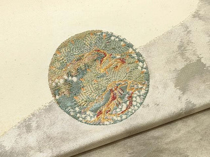 平和屋着物■太鼓柄袋帯　唐織　水禽円寿文　引箔　金銀糸　正絹　逸品　CAAQ3342ak