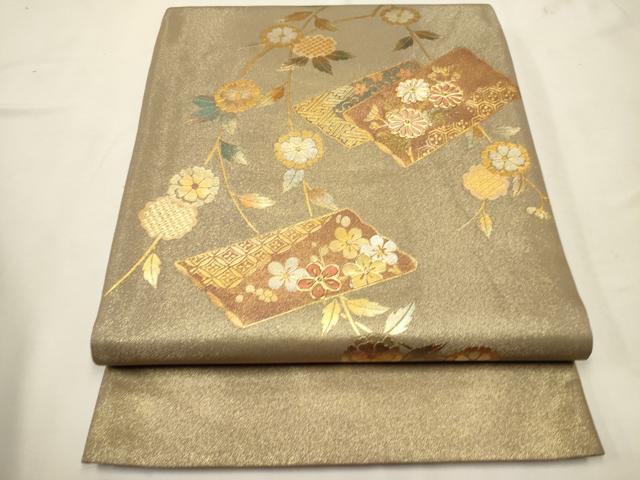 平和屋着物■太鼓柄袋帯　唐織　枝花吉祥文　金銀彩　正絹　逸品　CAAQ3432ak