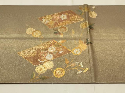 平和屋着物■太鼓柄袋帯　唐織　枝花吉祥文　金銀彩　正絹　逸品　CAAQ3432ak