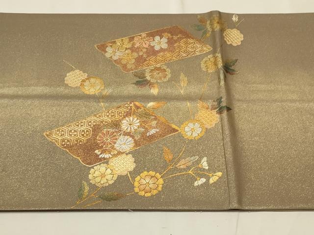 平和屋着物■太鼓柄袋帯　唐織　枝花吉祥文　金銀彩　正絹　逸品　CAAQ3432ak