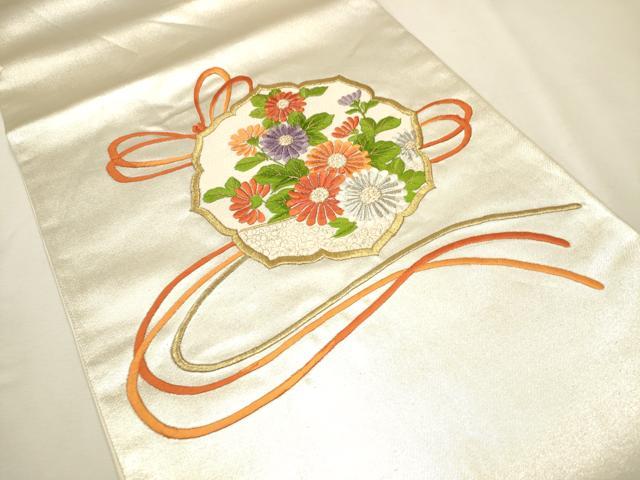 平和屋着物■太鼓柄袋帯 総刺繍 草花文 金銀糸 引箔 正絹 逸品 CAAQ3435ak