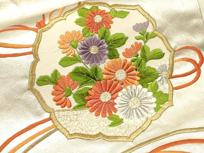 平和屋着物■太鼓柄袋帯 総刺繍 草花文 金銀糸 引箔 正絹 逸品 CAAQ3435ak