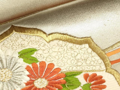 平和屋着物■太鼓柄袋帯 総刺繍 草花文 金銀糸 引箔 正絹 逸品 CAAQ3435ak