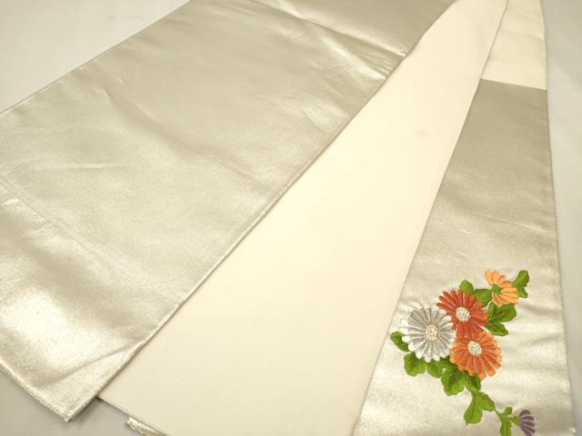 平和屋着物■太鼓柄袋帯 総刺繍 草花文 金銀糸 引箔 正絹 逸品 CAAQ3435ak