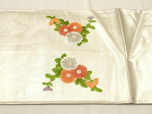 平和屋着物■太鼓柄袋帯 総刺繍 草花文 金銀糸 引箔 正絹 逸品 CAAQ3435ak