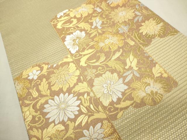 平和屋着物▼六通柄袋帯 草花文 金銀糸 正絹 逸品 CAAQ3550ak