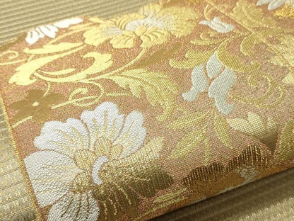 平和屋着物▼六通柄袋帯 草花文 金銀糸 正絹 逸品 CAAQ3550ak