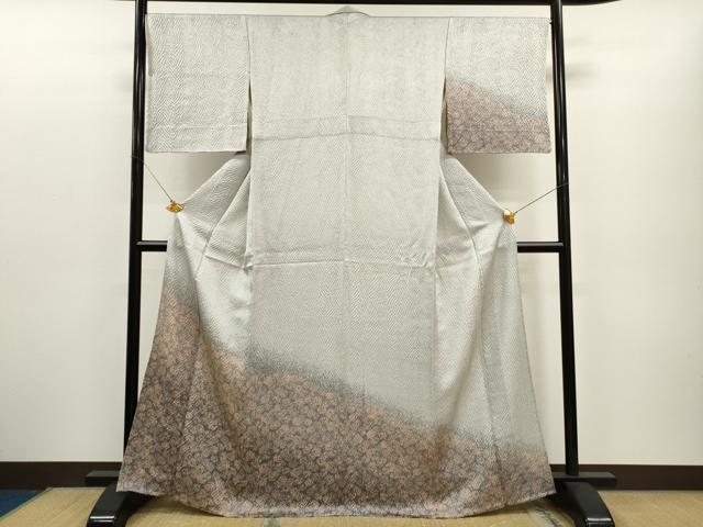 平和屋着物▽訪問着 単衣 杢目絞り 草花丸文 たたき染め 正絹 逸品 CAAQ5180dy