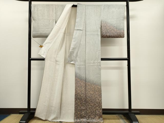 平和屋着物▽訪問着 単衣 杢目絞り 草花丸文 たたき染め 正絹 逸品 CAAQ5180dy