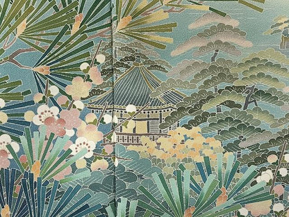 平和屋着物■阿部佳雪作　色留袖　風景花文　正絹　逸品　BAAS6316kb