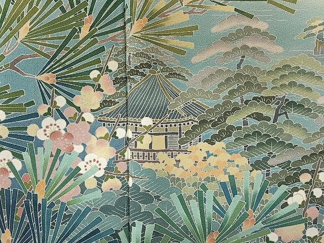 平和屋着物■阿部佳雪作　色留袖　風景花文　正絹　逸品　BAAS6316kb