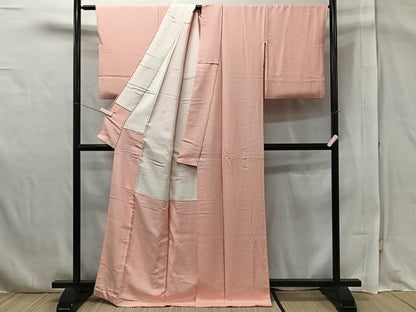 平和屋着物●上質な色無地 堅牢草木染 紗綾形地紋 珊瑚色 反端付き 正絹 逸品 CAAQ5485kb