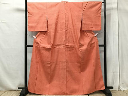 平和屋着物●上質な紬　色無地　珊瑚朱色　正絹　逸品　CAAQ5527kb