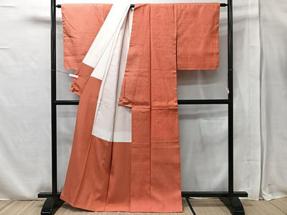 平和屋着物●上質な紬　色無地　珊瑚朱色　正絹　逸品　CAAQ5527kb