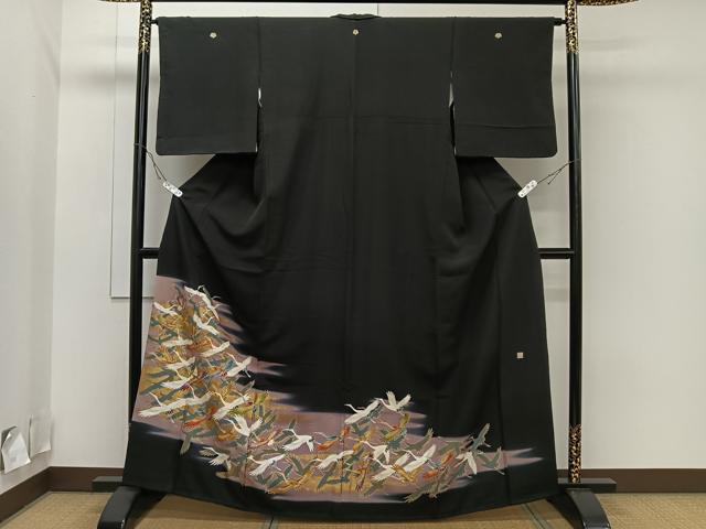 平和屋着物■豪華黒留袖　作家物　飛鶴文　暈し染め　金銀彩　正絹　逸品　CAAQ5721ua