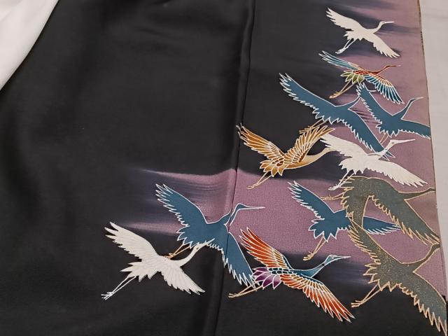 平和屋着物■豪華黒留袖　作家物　飛鶴文　暈し染め　金銀彩　正絹　逸品　CAAQ5721ua
