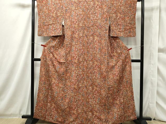 平和屋着物□上質な小紋 更紗花文 鬼しぼ縮緬 正絹 逸品 CAAQ6661yk