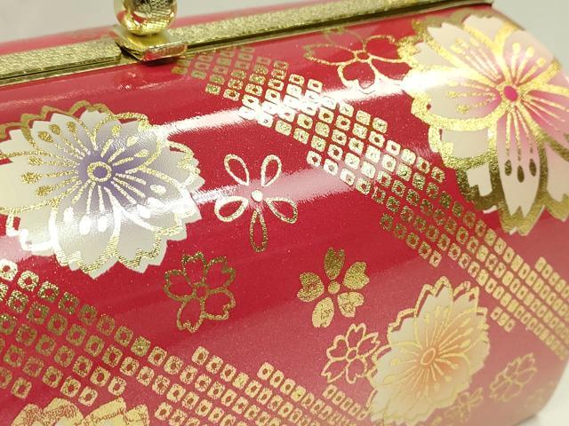 平和屋着物●和装小物　和装バッグ　ハンドバッグ　桜鹿の子斜線文　エナメル　金彩　振袖　逸品　未使用　CAAQ8077ju