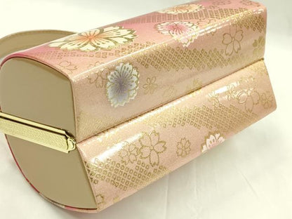 平和屋着物●和装小物　和装バッグ　ハンドバッグ　桜鹿の子斜線文　エナメル　金彩　振袖　逸品　未使用　CAAQ8077ju