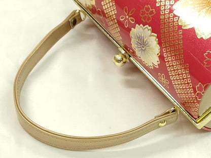 平和屋着物●和装小物　和装バッグ　ハンドバッグ　桜鹿の子斜線文　エナメル　金彩　振袖　逸品　未使用　CAAQ8077ju