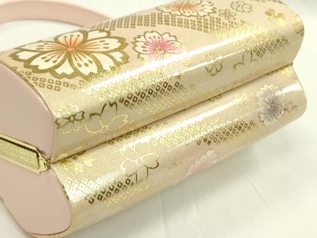 平和屋着物●和装小物 和装バッグ ハンドバッグ 桜鹿の子斜線文 金彩 振袖 逸品 未使用 CAAQ8078ju