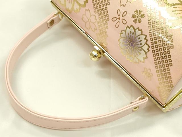 平和屋着物●和装小物 和装バッグ ハンドバッグ 桜鹿の子斜線文 金彩 振袖 逸品 未使用 CAAQ8078ju