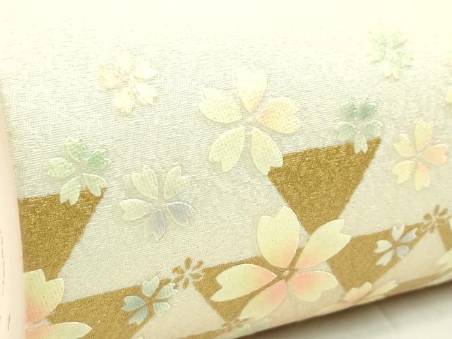 平和屋着物●和装小物 和装バッグ ハンドバッグ 鱗桜文 金彩 本皮 逸品 CAAQ8082ju