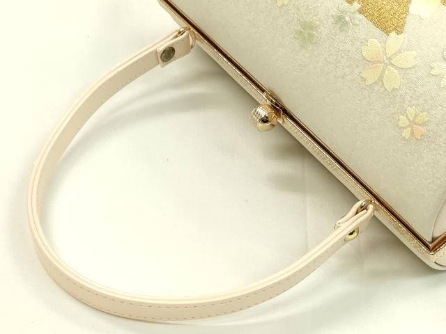 平和屋着物●和装小物 和装バッグ ハンドバッグ 鱗桜文 金彩 本皮 逸品 CAAQ8082ju