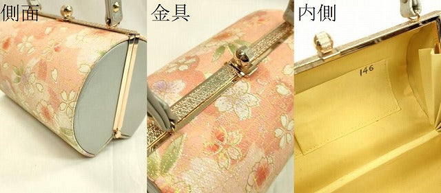 平和屋着物●和装小物 和装バッグ ハンドバッグ 格子舞花文 金彩 ラメ糸 逸品 CAAQ8091ju