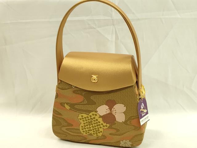 平和屋着物●和装小物 和装バッグ ハンドバッグ 唐織 流水花文 逸品 未使用 CAAQ8096ju