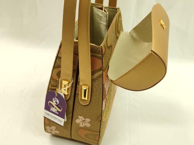 平和屋着物●和装小物 和装バッグ ハンドバッグ 唐織 流水花文 逸品 未使用 CAAQ8096ju