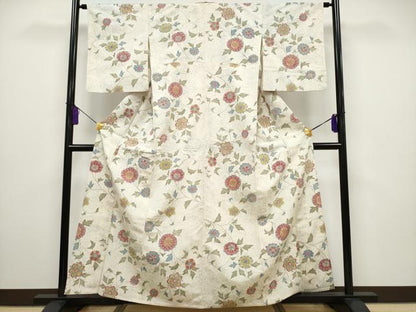 平和屋着物▽上質な紬 単衣 更紗花唐草文 正絹 逸品 CAAQ8941vf