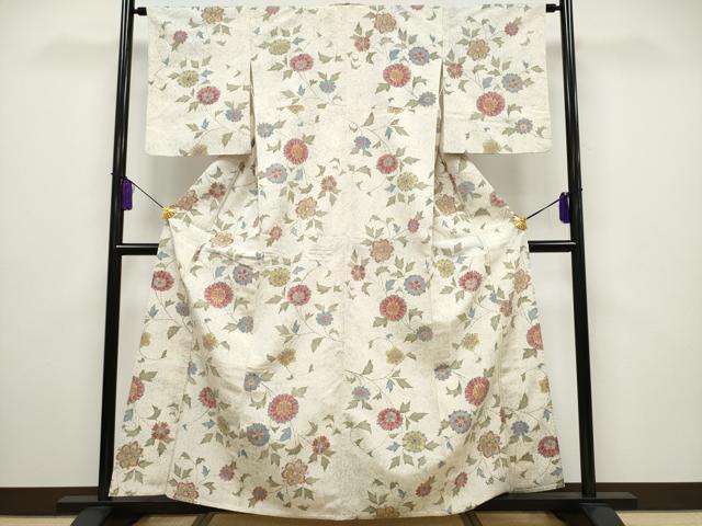 平和屋着物▽上質な紬 単衣 更紗花唐草文 正絹 逸品 CAAQ8941vf