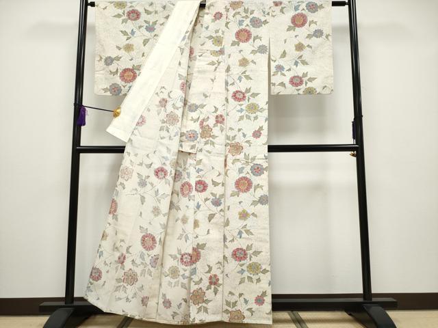 平和屋着物▽上質な紬 単衣 更紗花唐草文 正絹 逸品 CAAQ8941vf