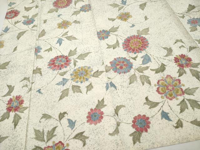 平和屋着物▽上質な紬 単衣 更紗花唐草文 正絹 逸品 CAAQ8941vf