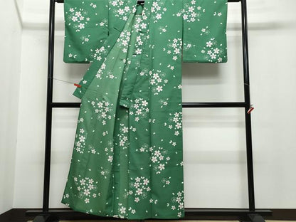 平和屋着物▽小紋　単衣　舞桜　洗える着物　CAAQ9053vf