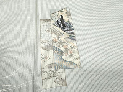 平和屋着物●訪問着 紬地 短冊人物花文 溢れ松葉文 正絹 逸品 CAAQ9081vf