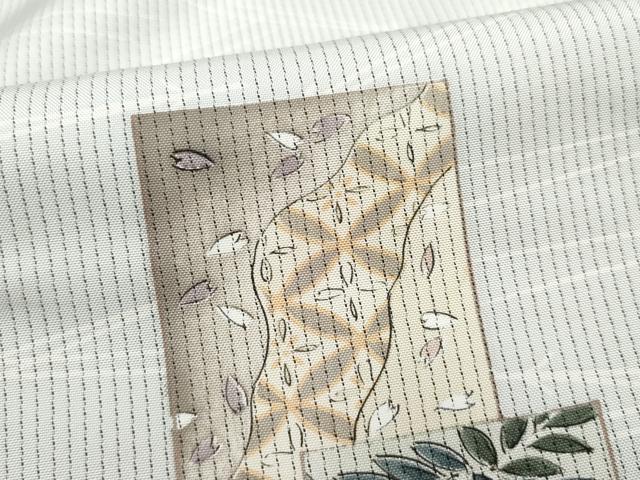 平和屋着物●訪問着 紬地 短冊人物花文 溢れ松葉文 正絹 逸品 CAAQ9081vf