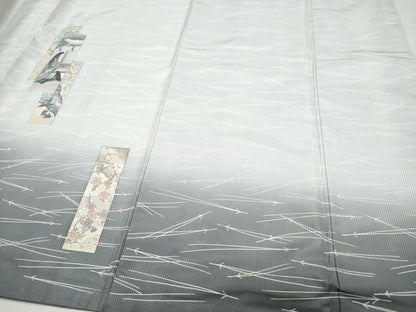 平和屋着物●訪問着 紬地 短冊人物花文 溢れ松葉文 正絹 逸品 CAAQ9081vf